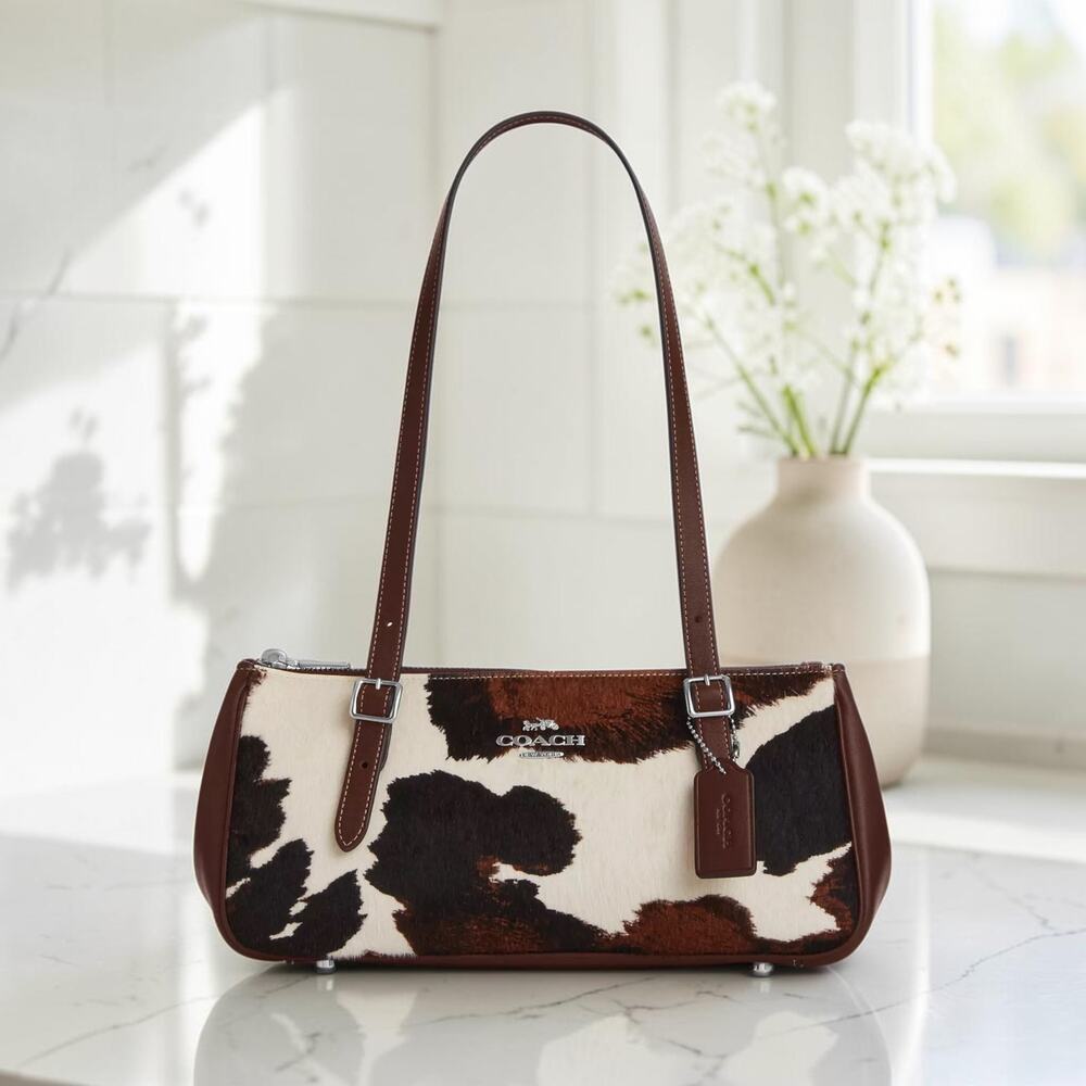 Coach Asher Shoulder Bag Cow Print Haircalf Silver Crossbody Purse CCC85 NWT